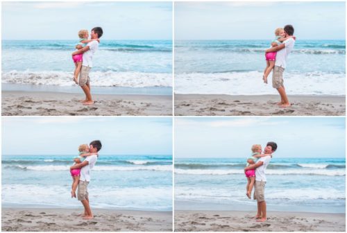 big brother hugging and holding little sister during Melbourne Beach family portraits
