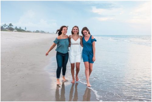 Just the girls on the beach during family beach vacation portraits in Melbourne Beach Florida