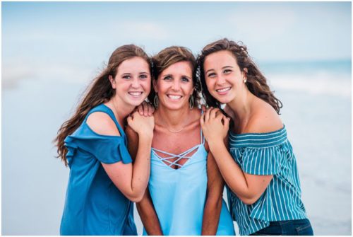 Mom and daughers during family beach vacation portraits in Melbourne Beach Florida