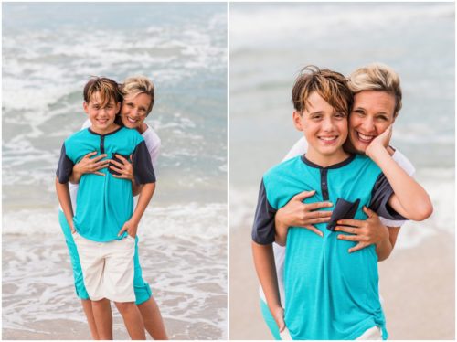 Mom and her son by the ocean during fun family portraits