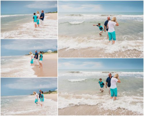 Family playing in water during their fun family beach portraits