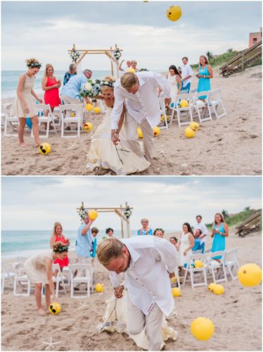 throwing beach balls during gorgeous melbourne beach wedding