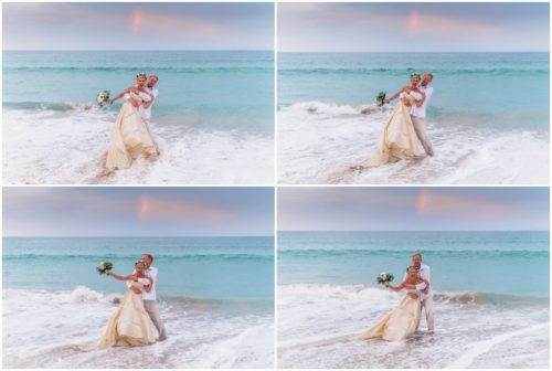 couple playing in ocean during gorgeous Melbourne Beach wedding