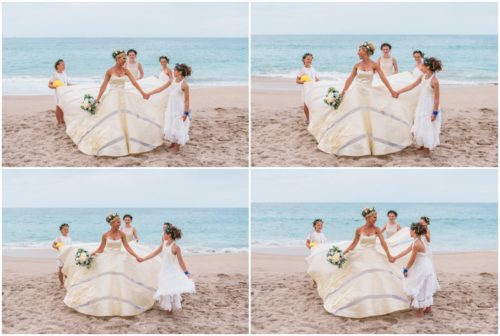 Bride with flower girls on beach during gorgeous melbourne beach wedding