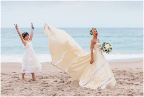 Bride with flower girls on beach during gorgeous melbourne beach wedding