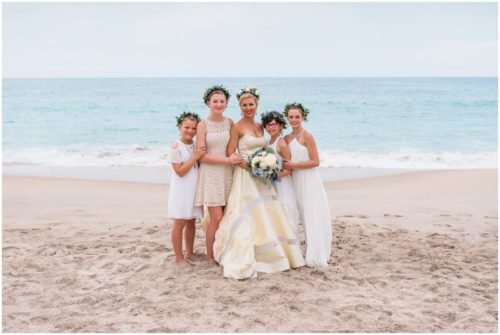 Bride with flower girls on beach during gorgeous melbourne beach wedding