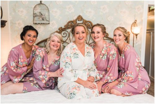 Bridesmaids in robes at Up the Creek Farms Wedding