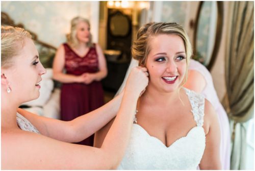 Bride getting ready at Up the Creek Farms Wedding