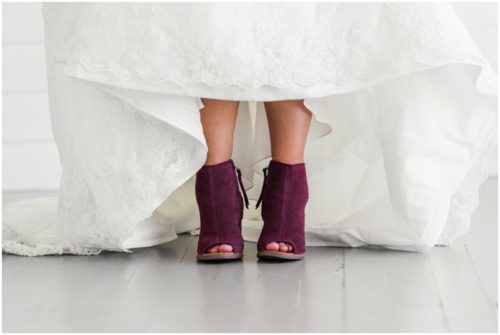 Toms shoes on wedding day at Up the Creek Farms Wedding