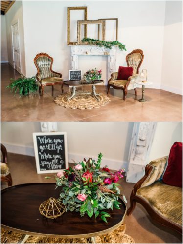 Crystals and crates set up at Up the Creek Farms Wedding