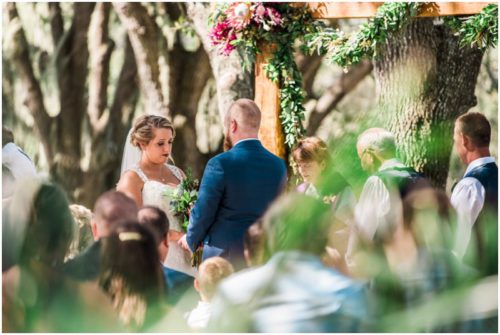 Under the oaks at Up the Creek Farms Wedding