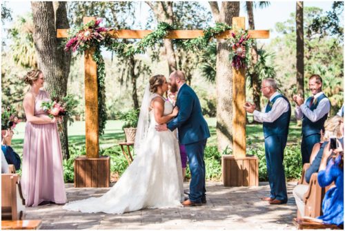 first kiss at Up the Creek Farms Wedding