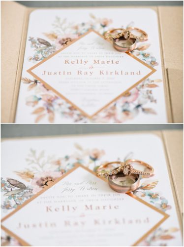 invitations and rings at Up the Creek Farms Wedding