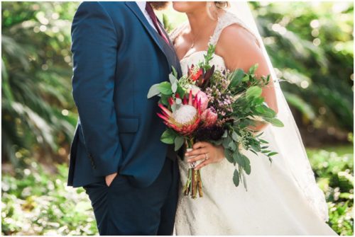 Gorgeous asymetrical bouquet with pink and green at Up the Creek Farms Wedding