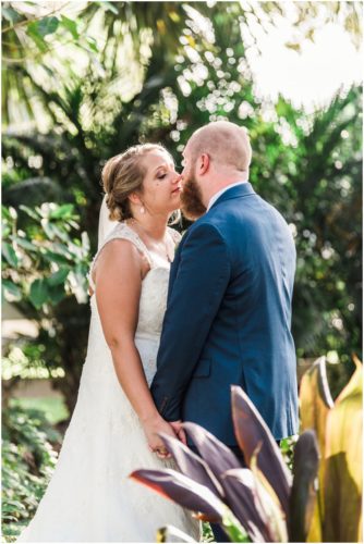 Bride and groom in a private moment at Up the Creek Farms Wedding