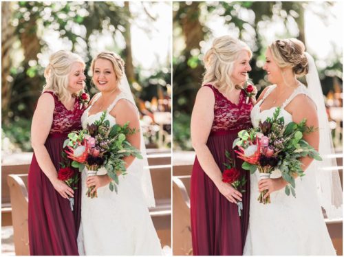 Bride and Mom in red at Up the Creek Farms Wedding