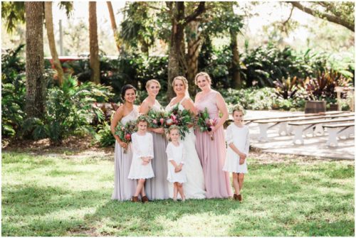 Bridesmaids in mauve with flower girls at Up the Creek Farms Wedding