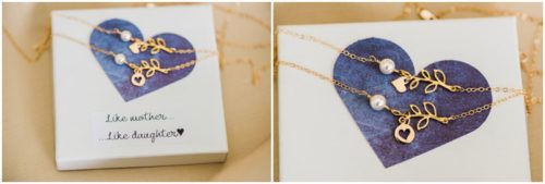 Mother and daughter necklaces during a beautiful Up the Creek Farms Wedding