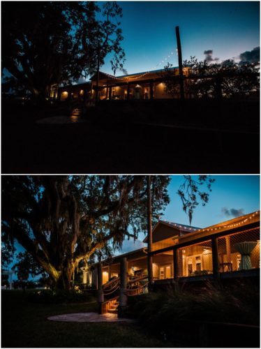 The Boathouse at night during a beautiful Up the Creek Farms Wedding