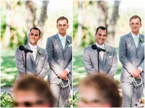 Groom seeing his bride during beautiful Up the Creek Farms Wedding