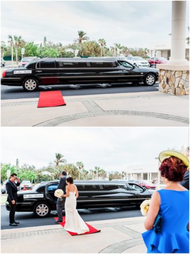 Bride and groom outside by boats Eau Gallie Yacht Club Wedding