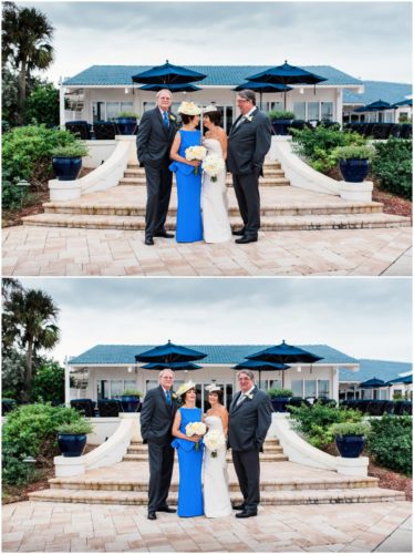 Bride and groom outside by boats Eau Gallie Yacht Club Wedding