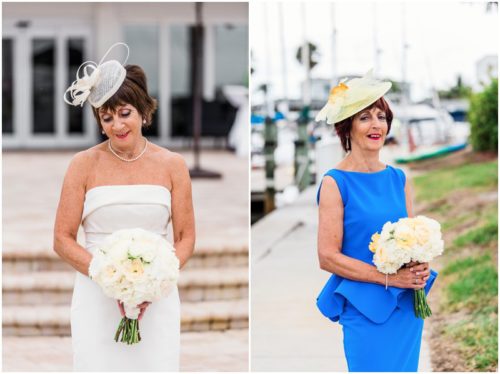 Bride and groom outside by boats Eau Gallie Yacht Club Wedding