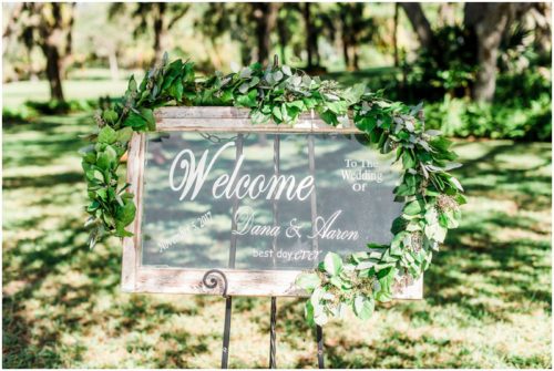 Welcome sign during a Up the Creek Farms Wedding