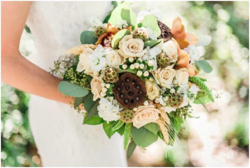 Wintery bouquet during a Up the Creek Farms Wedding
