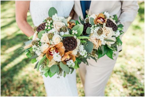 Wedding bouquets during a Up the Creek Farms Wedding