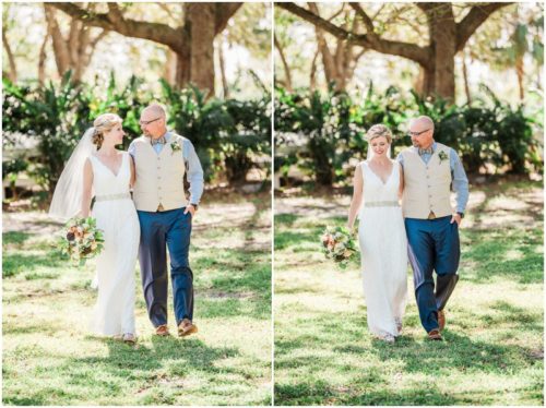 Couple walking and laughing together during a Up the Creek Farms Wedding