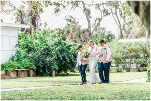 Bride walking during a Up the Creek Farms Wedding