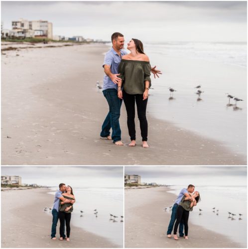 Couple playing on beach during Cocoa Beach Proposal