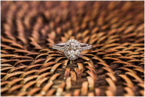 engagement ring on wicker tray at Cocoa Beach Proposal