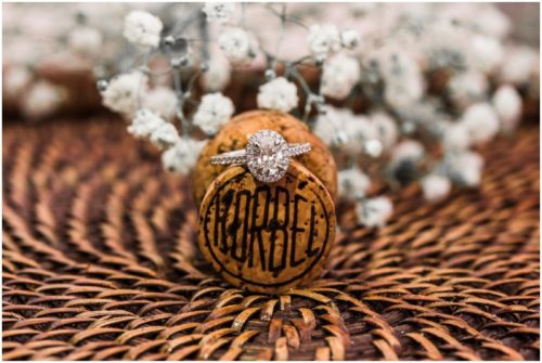 Engagement ring on wine cork at Cocoa Beach Proposal