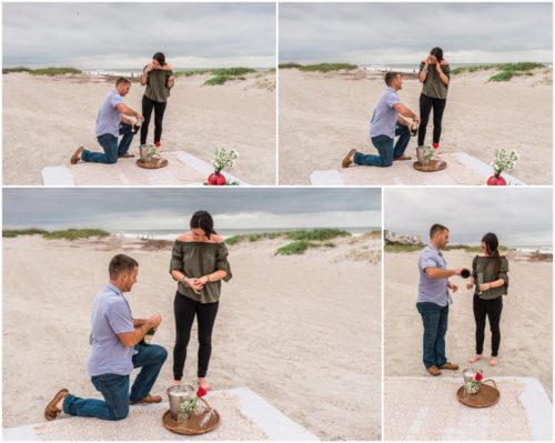 Pouring the champagne during Cocoa Beach Proposal
