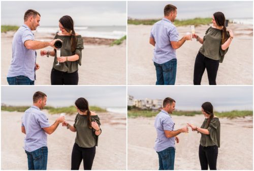 champagne and rings during Cocoa Beach Proposal
