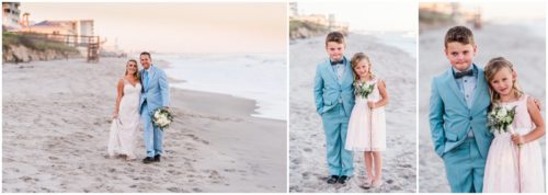 Couple and kids on beach Satellite Beach Wedding
