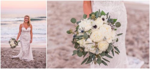 Couple on beach with pink sunset Satellite Beach Wedding