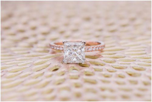 Rose gold engagement ring during Cocoa Beach surprise proposal