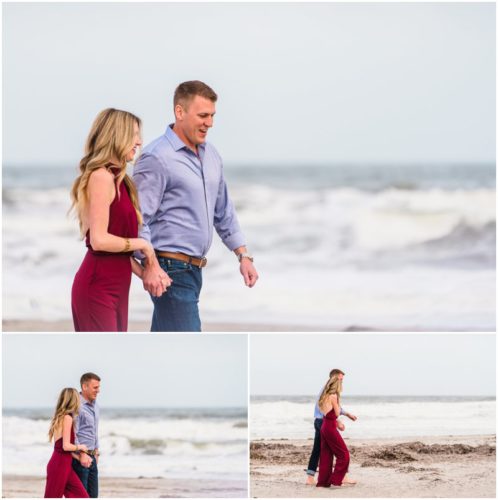 Couple walking down the beach during Cocoa Beach surprise proposal