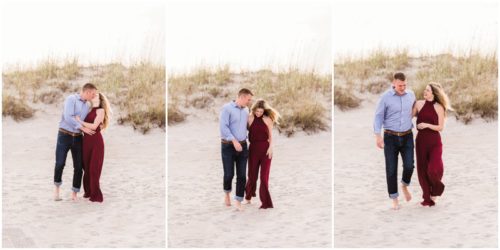 Couple walking arm in arm during Cocoa Beach Surprise Proposal