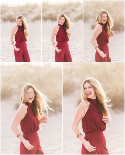 Bride in red jumpsuit during Cocoa Beach Surprise Proposal