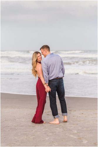 Couple on beach during Cocoa Beach Surprise Proposal
