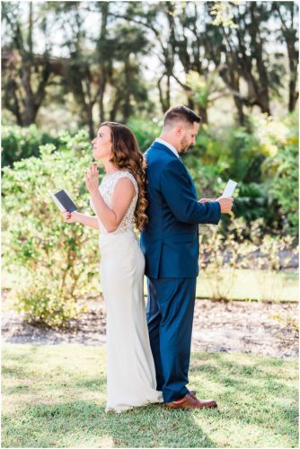 First touch during Bellewood Plantation wedding, Vero Beach, Florida