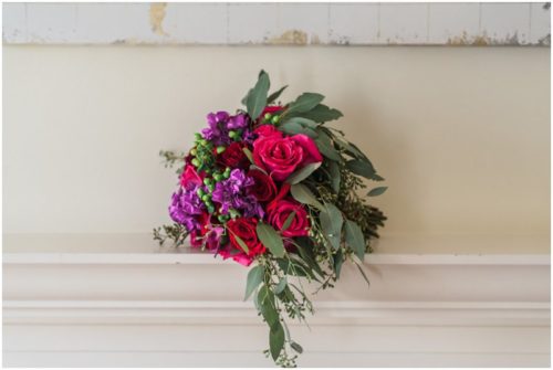 Bouquet on ledge during Bellewood Plantation wedding, Vero Beach, Florida