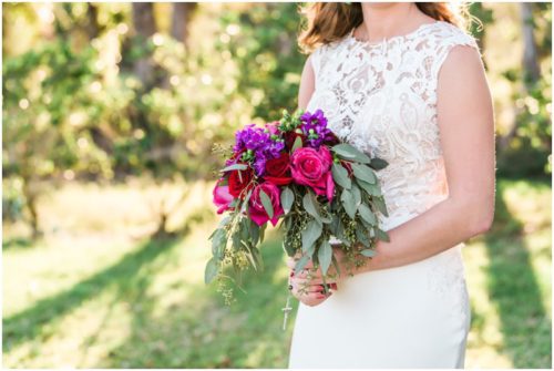 pink and purple bouquet during Bellewood Plantation wedding, Vero Beach, Florida