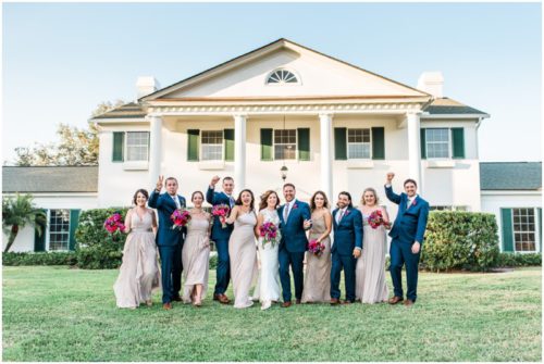 bridal party in front of plantation during Bellewood Plantation wedding, Vero Beach, Florida