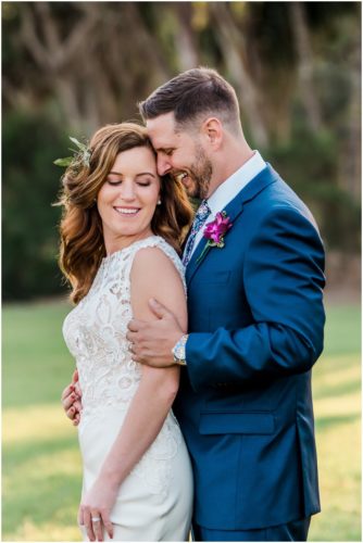 Bride and groom hugging during Bellewood Plantation wedding, Vero Beach, Florida