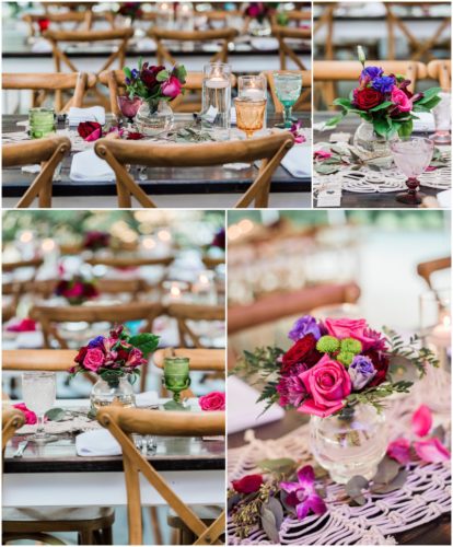 Purple and pink vibrant details during Bellewood Plantation wedding, Vero Beach, Florida